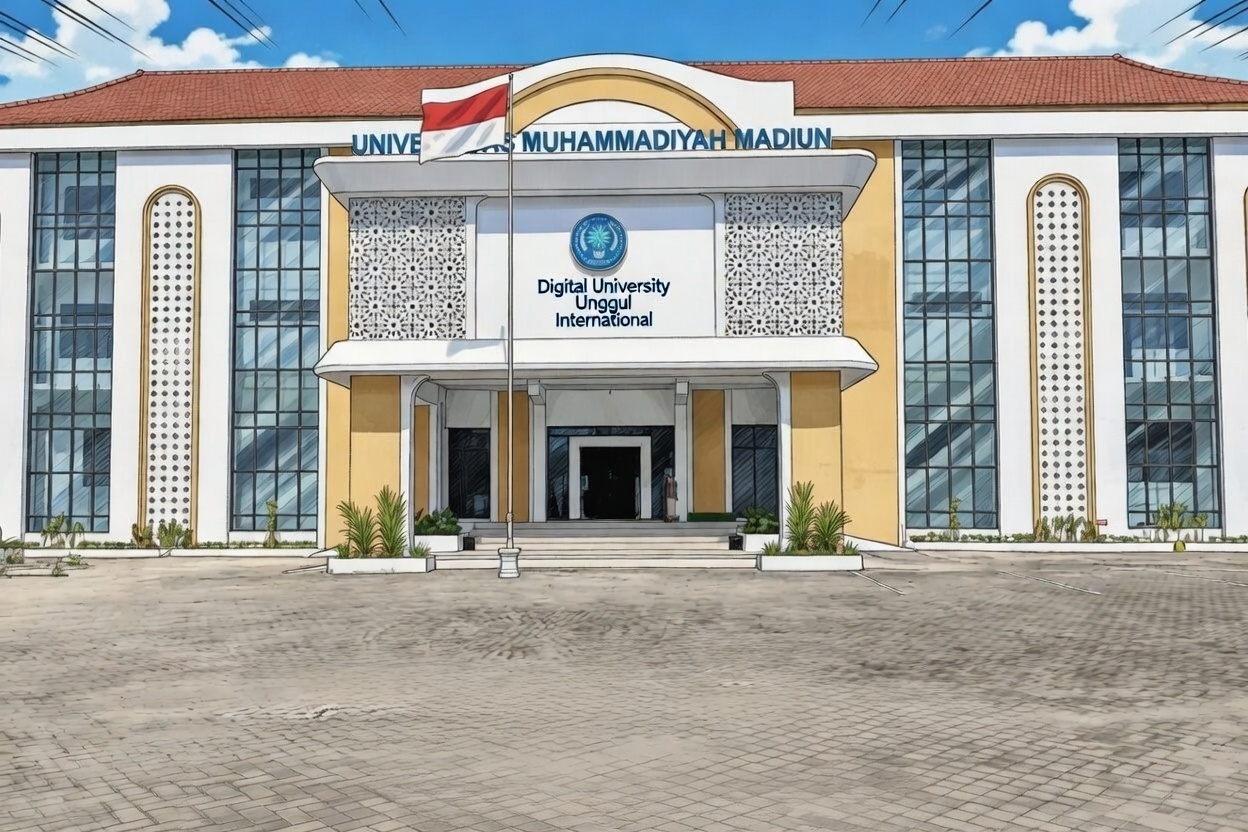Gedung UMMAD madiun dalam gaya komik